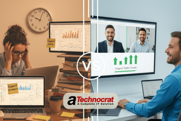 DIY SEO vs professional SEO services side by side comparison showing costs and time investment differences