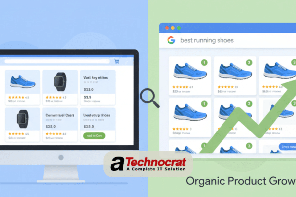 Ecommerce SEO guide showing online store optimization for Google rankings with product pages and search results